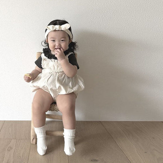 Milga Romper Bonnet Set Korean infant romper in cream made in Korea