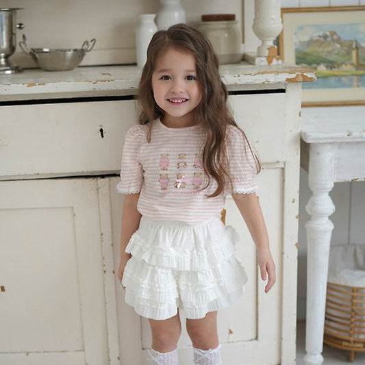 Bear Tee Korean toddler t-shirt in pink stripe made in Korea