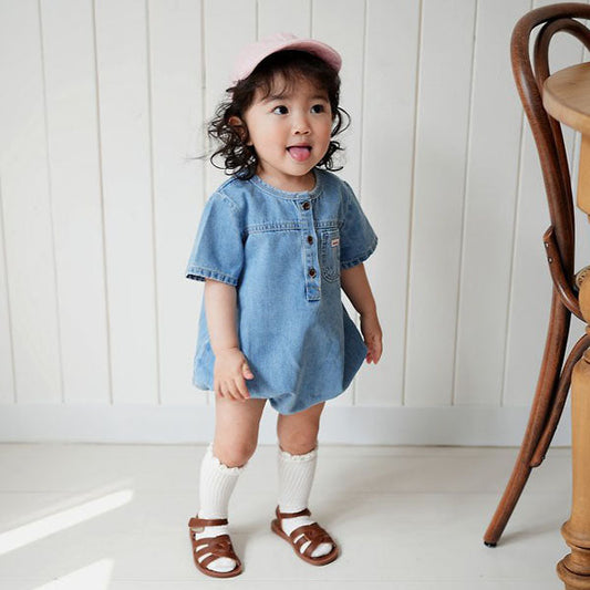 Joy Denim Bodysuit Korean infant bodysuit in denim made in Korea