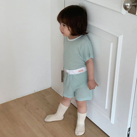 Mesh Eyelet Loungewear Korean infant loungewear in blue made in Korea