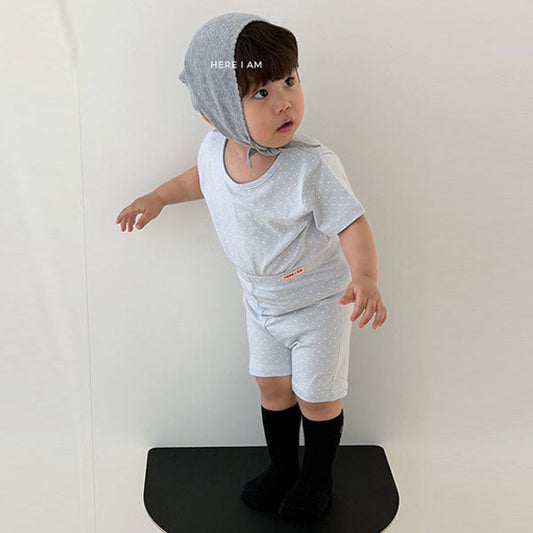 Polka Dot Modal Loungewear Korean infant loungewear in sky made in Korea