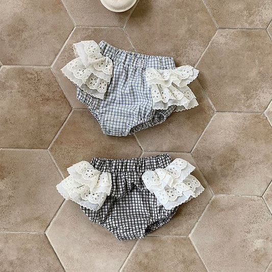 Sage Check Bloomers Korean infant bloomer in blue made in Korea