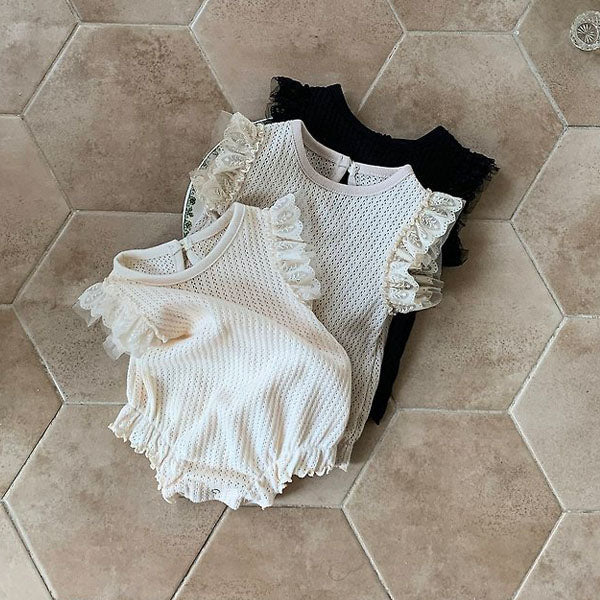 Rain Lace Bodysuit Korean infant bodysuit in cream made in Korea