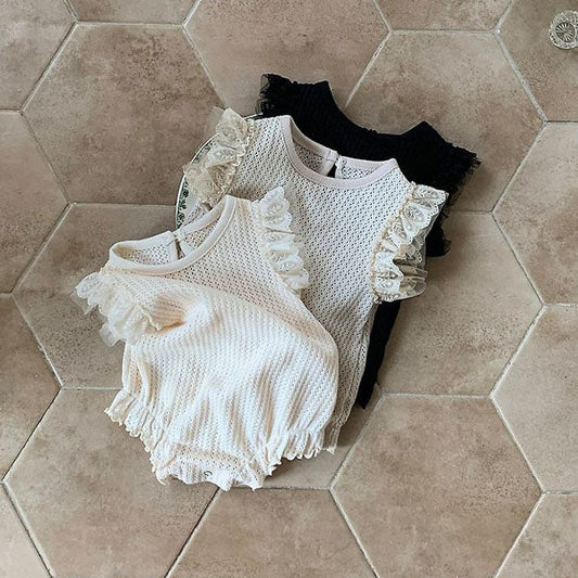 Rain Lace Bodysuit Korean infant bodysuit in cream made in Korea