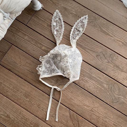 Bunny Lace Bonnet Korean infant accessory in lace made in Korea