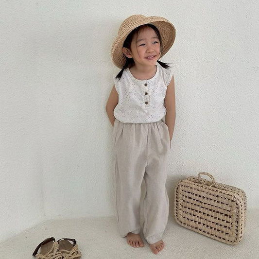 Cozy Linen Pants Korean toddler pants in ivory made in Korea