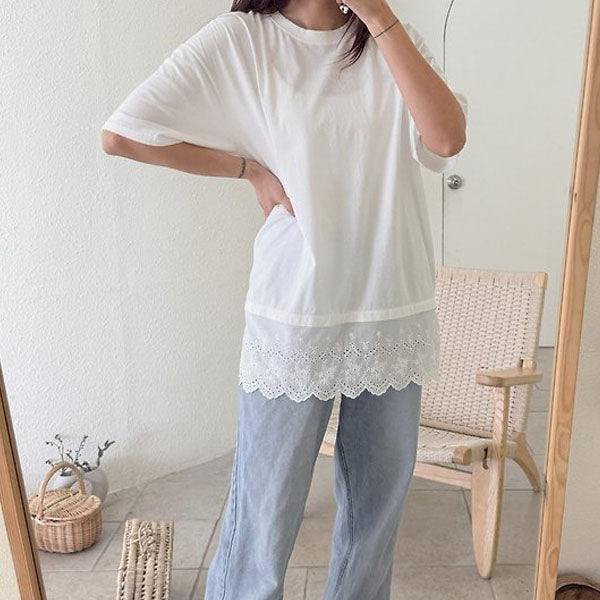 Angel Lace Tee - Adult Korean infant t-shirt in ivory made in Korea