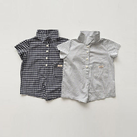 Bebe Check Bodysuit Korean infant bodysuit in navy made in Korea