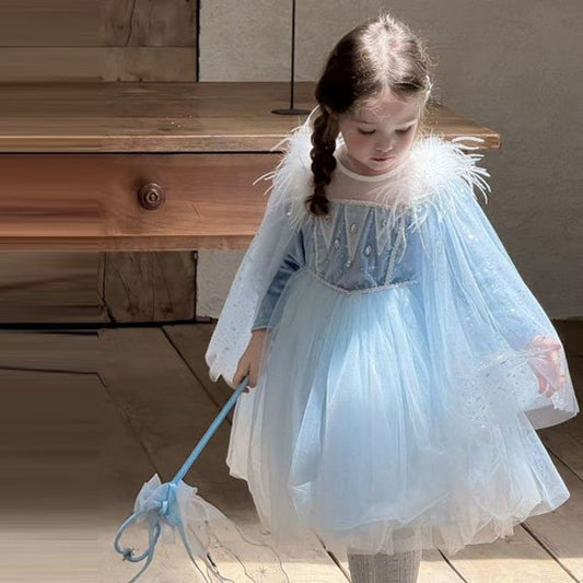 Snow Princess Dress with Magic Wand Set