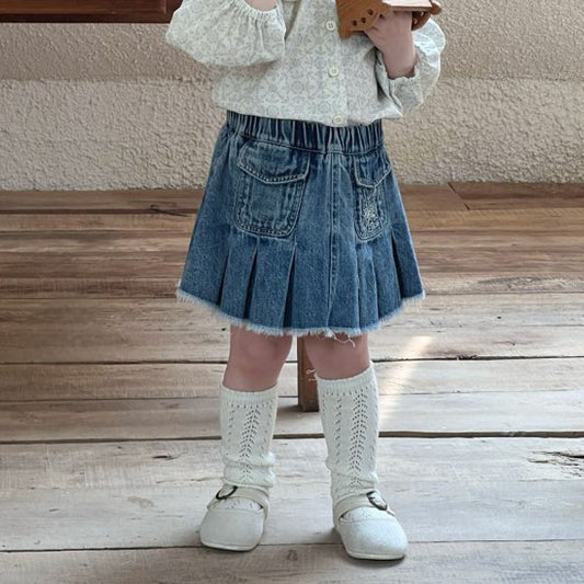 Denim Pocket Pleated Skirt