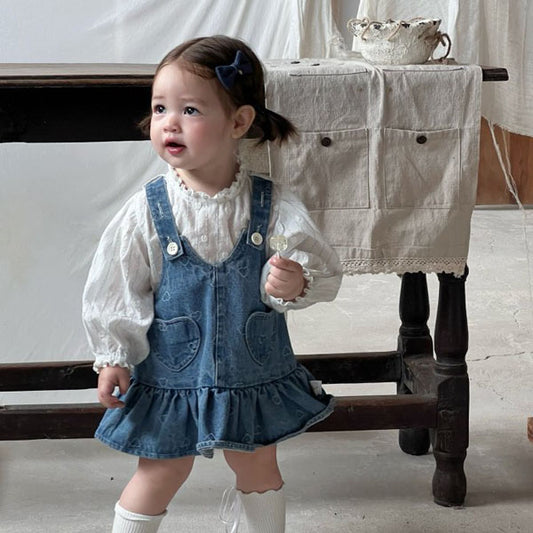 Denim Heart Dress with Blouse Set