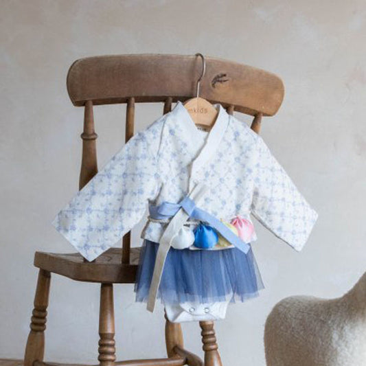Blue Plum Blossom Romper Set