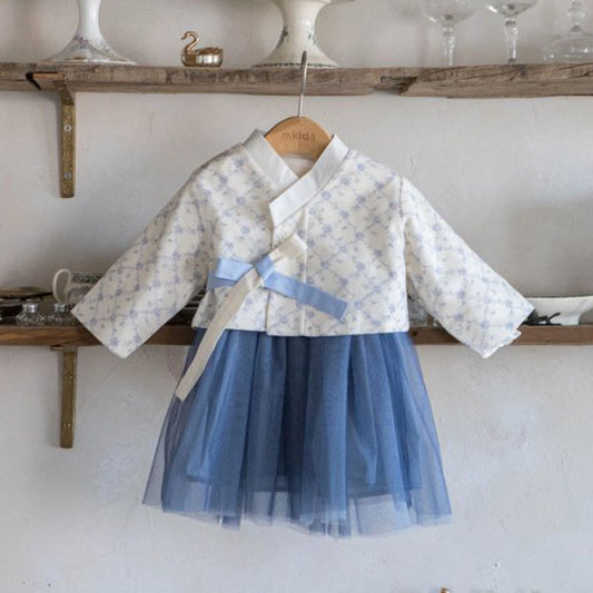 Blue Plum Blossom Dress Set