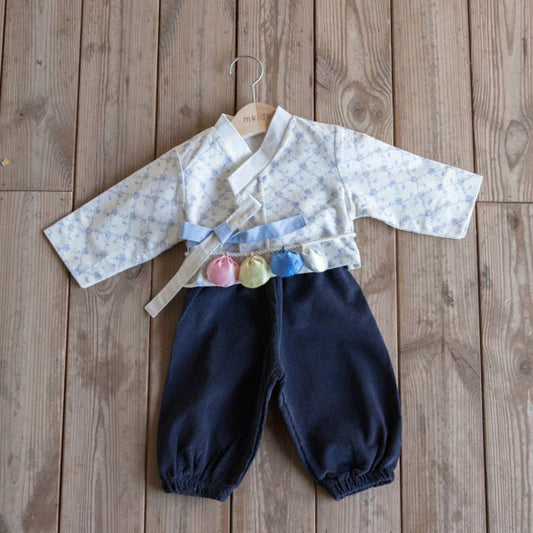 Blue Plum Blossom Pants Set