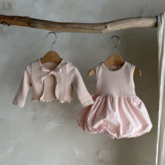 Conjunto de cárdigan acanalado
