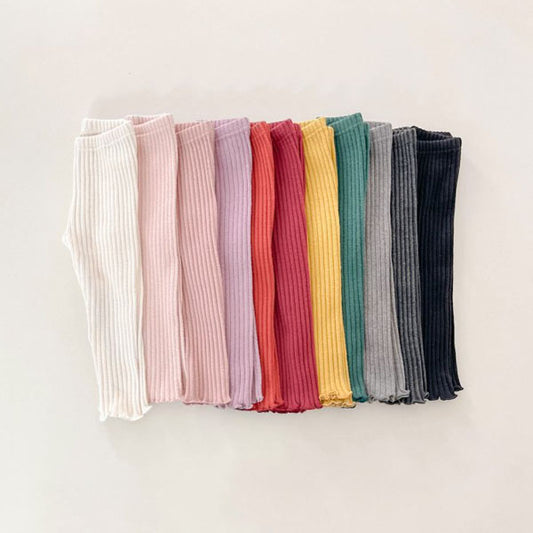 Peach Ribbed Ruffle Leggings