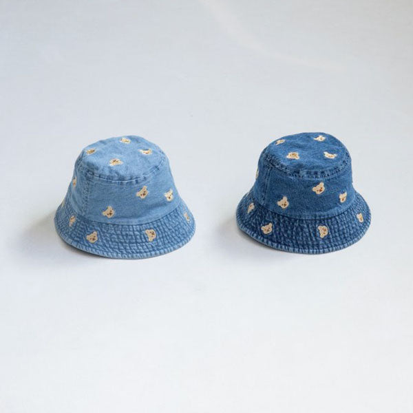 Denim Bear Pattern Bucket Hat