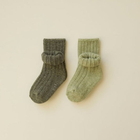 Ribbed Wool Socks Green Tea Set (2P)