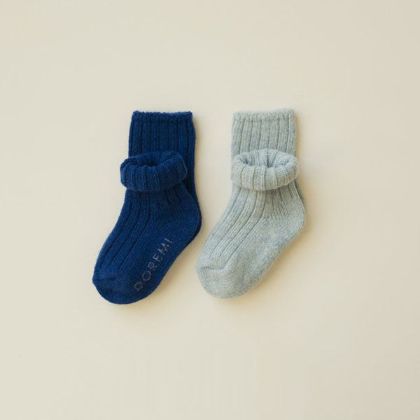 Ribbed Wool Socks Blue Set (2P)