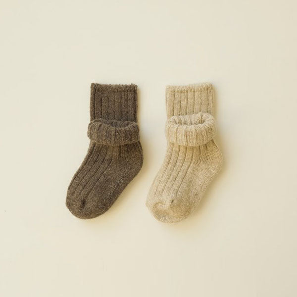 Ribbed Wool Socks Oatmeal Set (2P)
