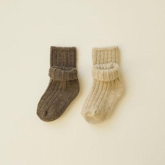 Ribbed Wool Socks Oatmeal Set (2P)