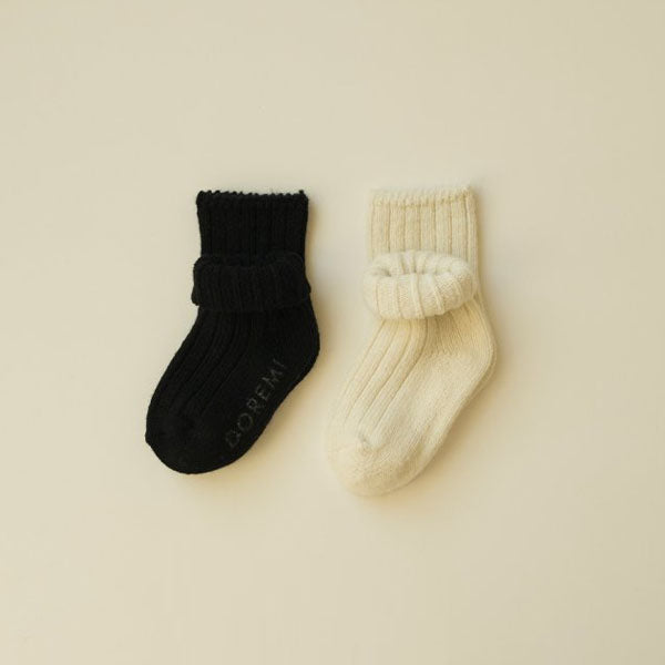 Ribbed Wool Socks Cream Set (2P)