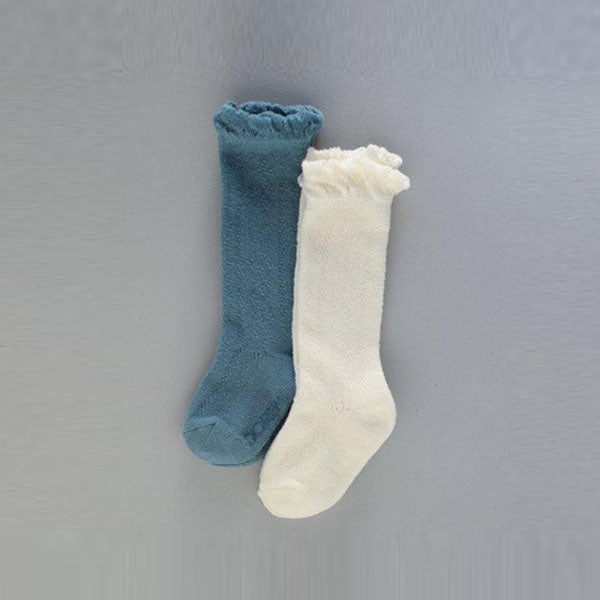 Roomy Frill Knee Socks Cream Set (2P)