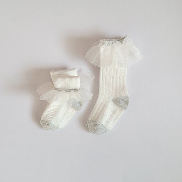 Organdy Socks & Knee Socks White (2P)