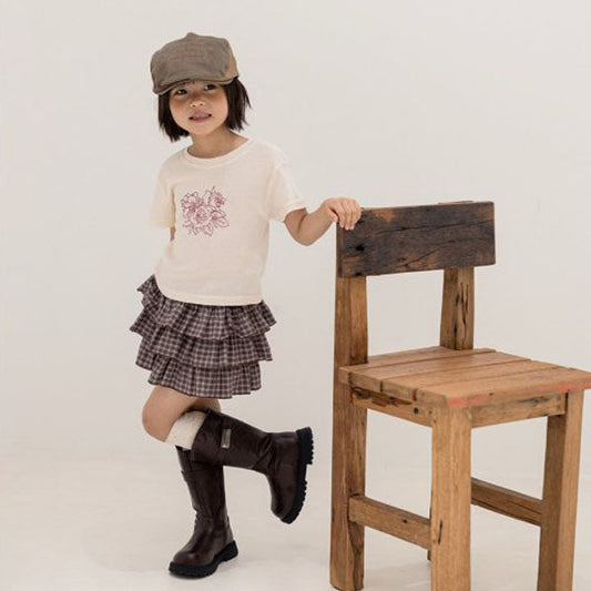 Cream Check Layered Skirt (with Inner Shorts)